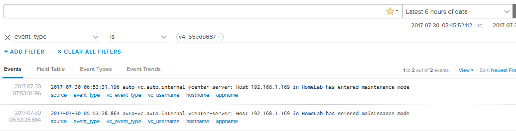LogInsight maintenance mode event